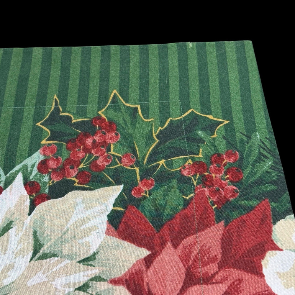 Vintage King Pillowcase Sham Christmas Poinsettia Holly Floral Holiday READ - Picture 8 of 9